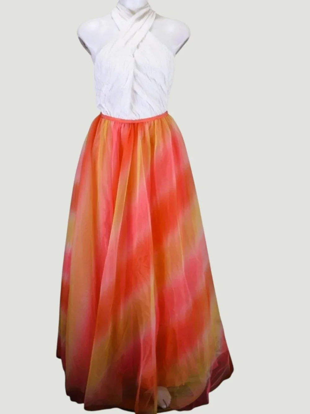 Vintage Linda Bernell Tulle Maxi Skirt Ombre Coral Orange Yellow Size 7